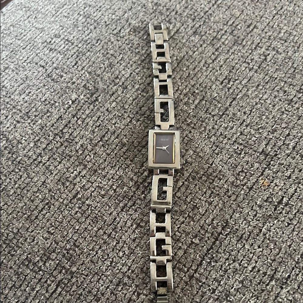Vintage Guess Silver and Blue Women's Watch